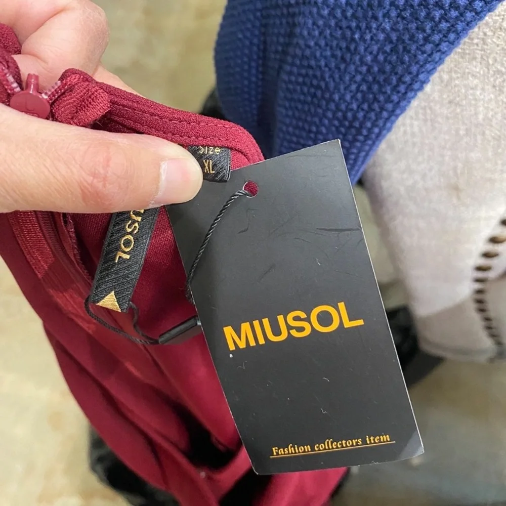 New Women XL Miusol 3/4 Sleeve Burgundy Ruffle Knee length Dress - Picture 7 of 7